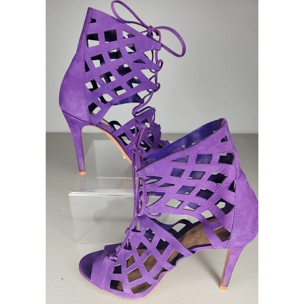 Schutz Womens Size 8.5 B Strappy Caged Gladiator Purple Heels Pumps Leather